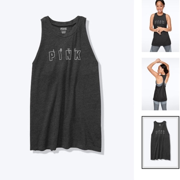VS PINK “Love Pink” Dark Grey Twisted Back Muscle Tank - Picture 5 of 5